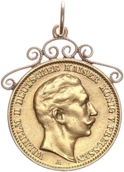 Preußen Wilhelm II. 20 Mark 1909 A tragbarer Anhänger Gold ss Jäger 252