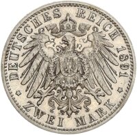 Preußen Wilhelm II. 2 Mark 1891 A Silber ss Jäger 102