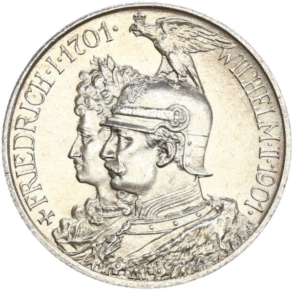 Preußen Wilhelm II. 2 Mark 1901 A 200 Jahre Königreich Silber pfr., f. stgl./stgl. Jäger 105