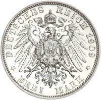 Sachsen Friedrich August III. 3 Mark 1909 E Silber vz+ Jäger 135