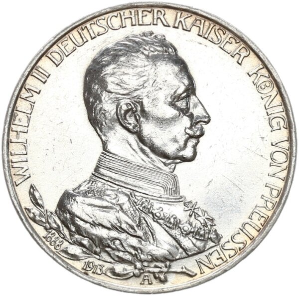 Preußen Wilhelm II. 3 Mark 1913 A Regierungsjubiläum Silber vz/vz+ Jäger 112