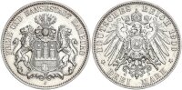 Hamburg Stadt 3 Mark 1909 J Silber vz Jäger 64