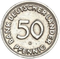 BRD Kursmünze 50 Pfennig 1950 G (Karlsruhe) Bank...