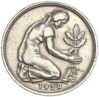 BRD Kursmünze 50 Pfennig 1950 G (Karlsruhe) Bank...