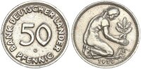 BRD Kursmünze 50 Pfennig 1950 G (Karlsruhe) Bank Deutscher Länder Kupfer-Nickel ss+ Jäger 379